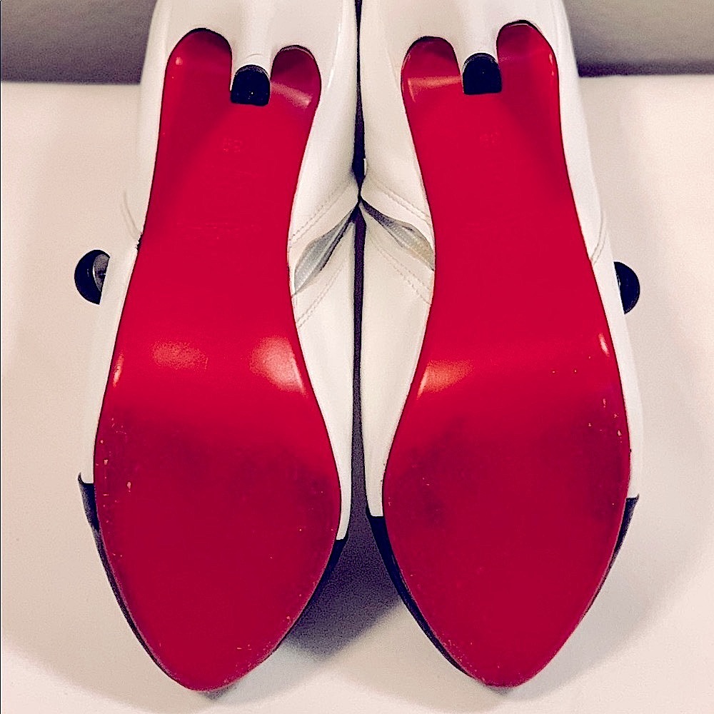CHRISTIAN LOUBOUTIN Ankle Boots size 39 US 8 White and Black Leather - Picture 7 of 9